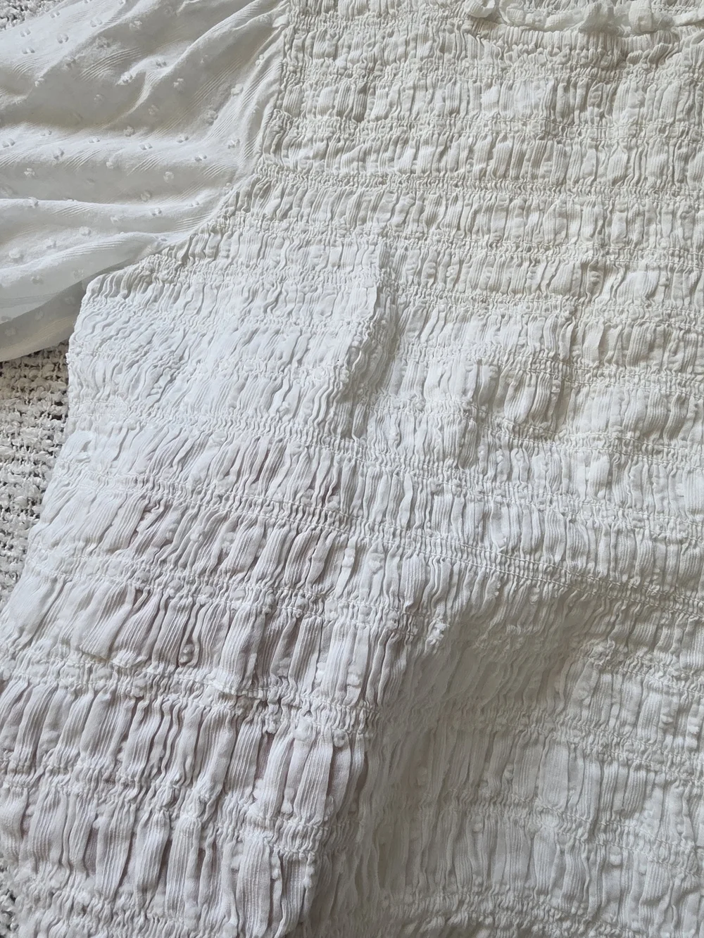 J. Crew White Smocked Puff Sleeve Blouse